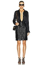 TOM FORD Glossy Croco Leather Skirt in Black, view 4, click to view large image.