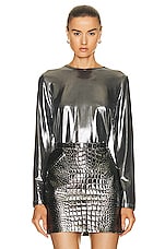 TOM FORD Laminated Long Sleeve Top in Silver, view 1, click to view large image.