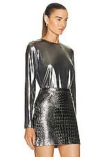 TOM FORD Laminated Long Sleeve Top in Silver, view 2, click to view large image.