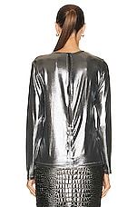 TOM FORD Laminated Long Sleeve Top in Silver, view 3, click to view large image.