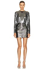 TOM FORD Laminated Long Sleeve Top in Silver, view 4, click to view large image.