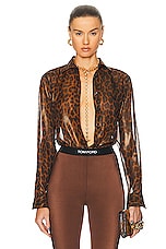 TOM FORD Leopard Printed Shirt in Camel, view 1, click to view large image.