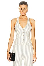 TOM FORD Striped Blend Waistcoat in Ecru & Black, view 1, click to view large image.