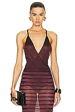 TOM FORD Plunge Neck Bodysuit in Burgundy, view 1, click to view large image.