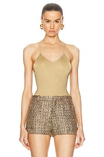 TOM FORD Satin Jersey Bodysuit in Antique Gold, view 1, click to view large image.