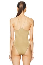 TOM FORD Satin Jersey Bodysuit in Antique Gold, view 4, click to view large image.