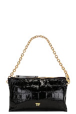 TOM FORD Croc Stamped Carine Clutch in Black, view 1, click to view large image.