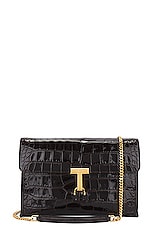 TOM FORD Stamped Croc Monarch Medium Shoulder Bag in Espresso, view 1, click to view large image.