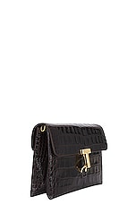 TOM FORD Stamped Croc Monarch Medium Shoulder Bag in Espresso, view 4, click to view large image.