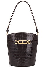 TOM FORD Stamped Croc Medium Bucket Bag in Espresso, view 1, click to view large image.