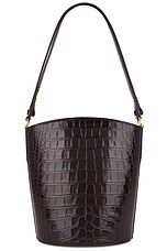 TOM FORD Stamped Croc Medium Bucket Bag in Espresso, view 3, click to view large image.