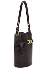 TOM FORD Stamped Croc Medium Bucket Bag in Espresso, view 4, click to view large image.