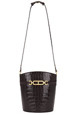 TOM FORD Stamped Croc Medium Bucket Bag in Espresso, view 6, click to view large image.