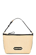 TOM FORD Raffia Label Medium Pouch Bag in Natural & Black, view 1, click to view large image.