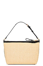TOM FORD Raffia Label Medium Pouch Bag in Natural & Black, view 3, click to view large image.