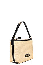 TOM FORD Raffia Label Medium Pouch Bag in Natural & Black, view 4, click to view large image.