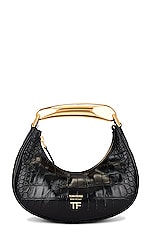 TOM FORD Stamped Croc Bianca Mini Hobo Bag in Black, view 3, click to view large image.