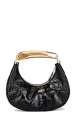 TOM FORD Stamped Croc Bianca Mini Hobo Bag in Black, view 4, click to view large image.