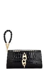 TOM FORD Stamped Croc Carine Wristlet Clutch in Black, view 6, click to view large image.