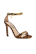 TOM FORD Leopard Print Zenith 105mm Sandal in Brown & Beige, view 2, click to view large image.