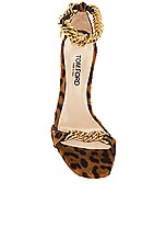 TOM FORD Leopard Print Zenith 105mm Sandal in Brown & Beige, view 4, click to view large image.