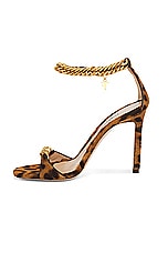 TOM FORD Leopard Print Zenith 105mm Sandal in Brown & Beige, view 5, click to view large image.