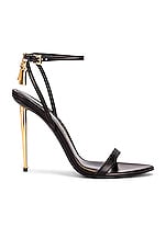 TOM FORD Padlock Pointy Naked Sandal 105 in Black, view 1, click to view large image.