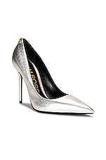 TOM FORD Laminated Iconic T Pump 105 in Silver, view 2, click to view large image.