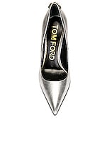 TOM FORD Laminated Iconic T Pump 105 in Silver, view 4, click to view large image.