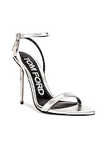 TOM FORD Padlock Pointy Naked Sandal 105 in Silver, view 2, click to view large image.