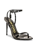 TOM FORD Patent Padlock Pointy Naked 105 Sandal in Black, view 2, click to view large image.
