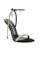 TOM FORD Crystal Stones Padlock Pointy Naked Sandal 105 in Black & Crystal, view 2, click to view large image.