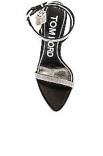 TOM FORD Crystal Stones Padlock Pointy Naked Sandal 105 in Black & Crystal, view 4, click to view large image.