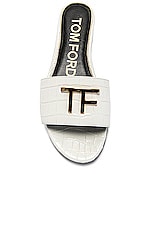 TOM FORD Stamped Croc TF Slide in White, view 4, click to view large image.