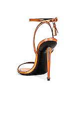 TOM FORD Metallic Stamped Croc Padlock Pointy Naked 105 Sandal in Clementine, view 3, click to view large image.