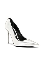 TOM FORD Printed Lizard Iconic T Pump in Silver, view 2, click to view large image.