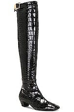 TOM FORD Printed Croco 90's Over the Knee Boot in Black, view 2, click to view large image.