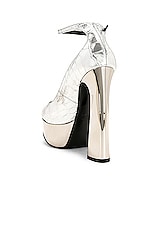 TOM FORD Metallic Stamped Croc Padlock Peep Toe 145 Pump in Silver, view 3, click to view large image.