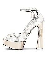 TOM FORD Metallic Stamped Croc Padlock Peep Toe 145 Pump in Silver, view 5, click to view large image.