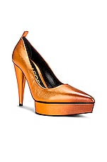 TOM FORD Laminated Cone Heel 120 Pump in Clementine & Mauve, view 2, click to view large image.