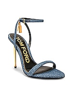 TOM FORD Padlock Pointy Naked 105 Sandal in Washed Blue, view 2, click to view large image.