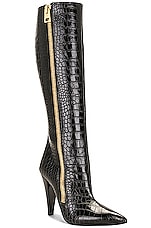 TOM FORD Croc Zip Knee High Boot 105 in Black, view 2, click to view large image.