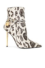TOM FORD Anaconda Padlock 105 Ankle Boot in Brown & Beige, view 1, click to view large image.