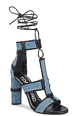 TOM FORD Patchwork 105 Denim Sandal in Blue & Black, view 2, click to view large image.