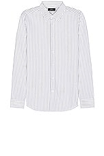 Theory Sylvain And Blaine Stripe Shirt in White & Pestle, view 1, click to view large image.