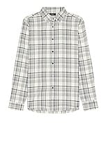 Theory Irving Medium Plaid Woven Shirt in Ivory Multi, view 1, click to view large image.