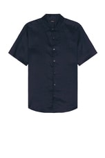 Theory Irving Linen Short Sleeve Shirt in Baltic, view 1, click to view large image.