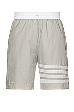Thom Browne Nylon Ripstop Shorts in Light Grey, view 1, click to view large image.