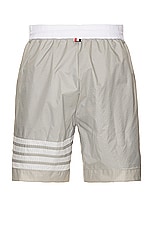 Thom Browne Nylon Ripstop Shorts in Light Grey, view 2, click to view large image.