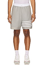 Thom Browne Nylon Ripstop Shorts in Light Grey, view 4, click to view large image.